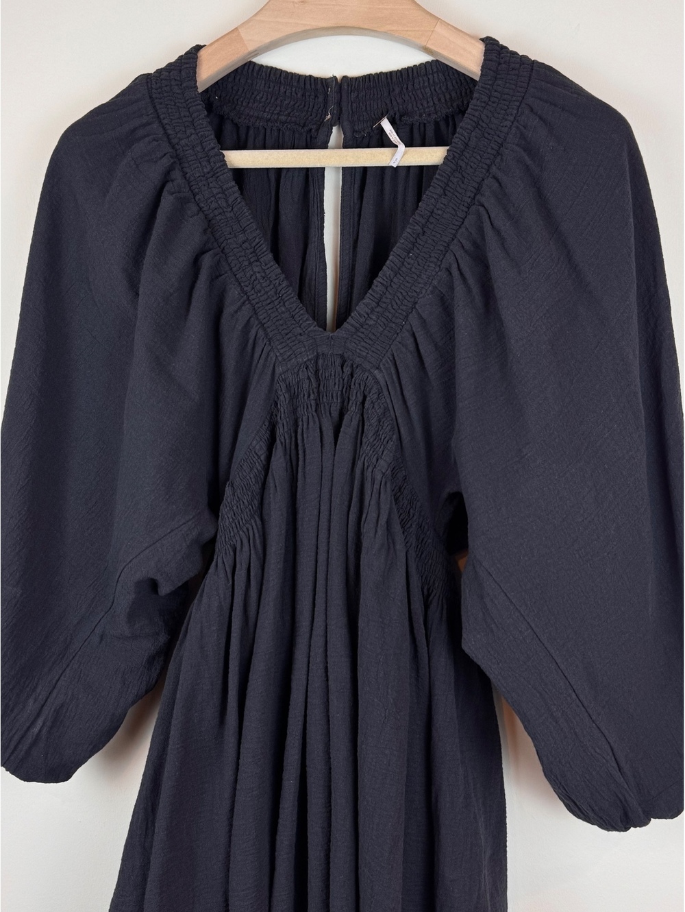 Free People For The Moment Mini Dress Black Cotton Boho Balloon Sleeve Size S - Picture 11 of 13